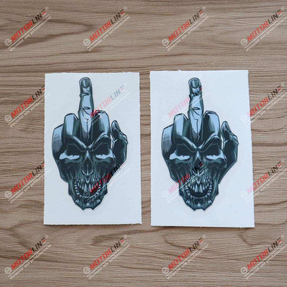 2 Pack Glossy 4 Inch Middle Finger Skull Decal - Funny Car Sticker Vinyl for Windows, Laptops & Coolers - Rebellious Humor Accessory for Cars, Tumblers & DIY Projects