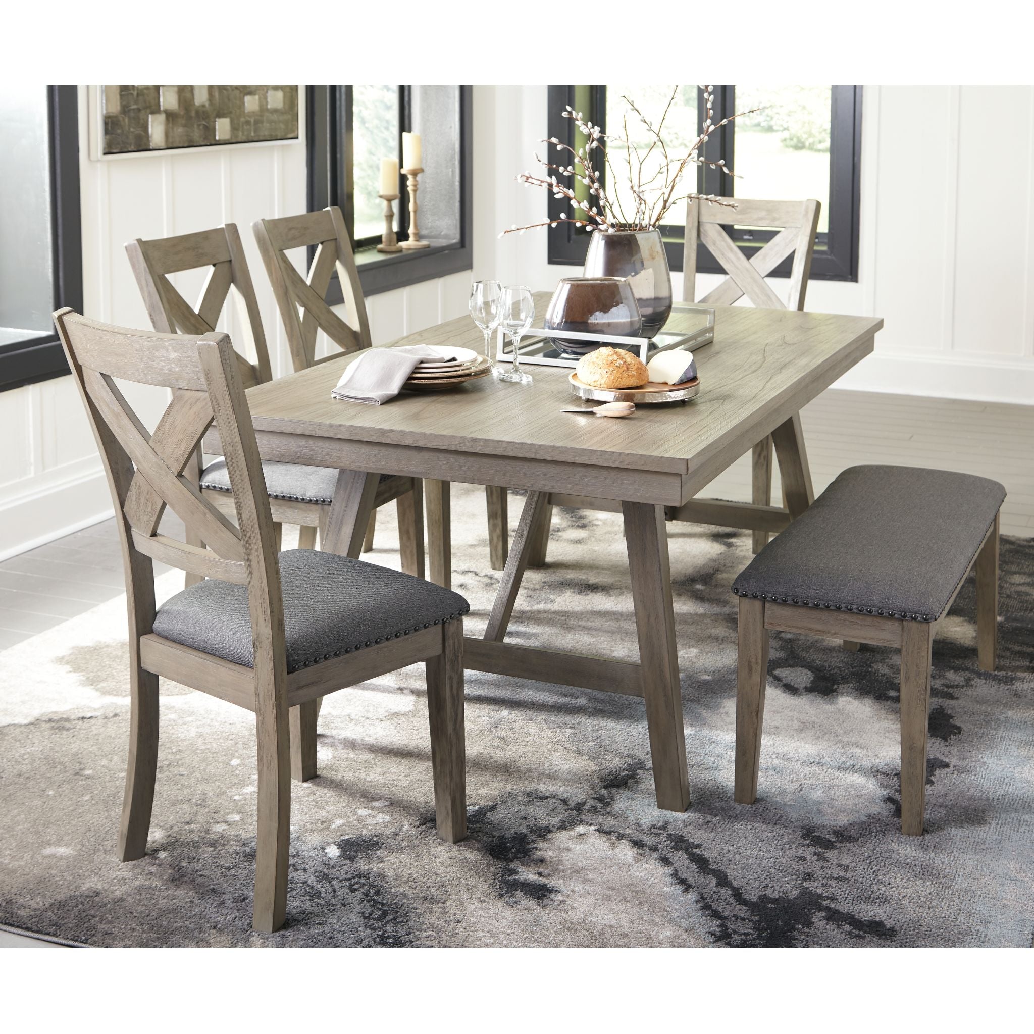 Aldwin Bench - Modern Gray Wooden Bench with Sturdy Metal Legs (D617 00) - Perfect for Entryway, Living Room, or Bedroom Seating