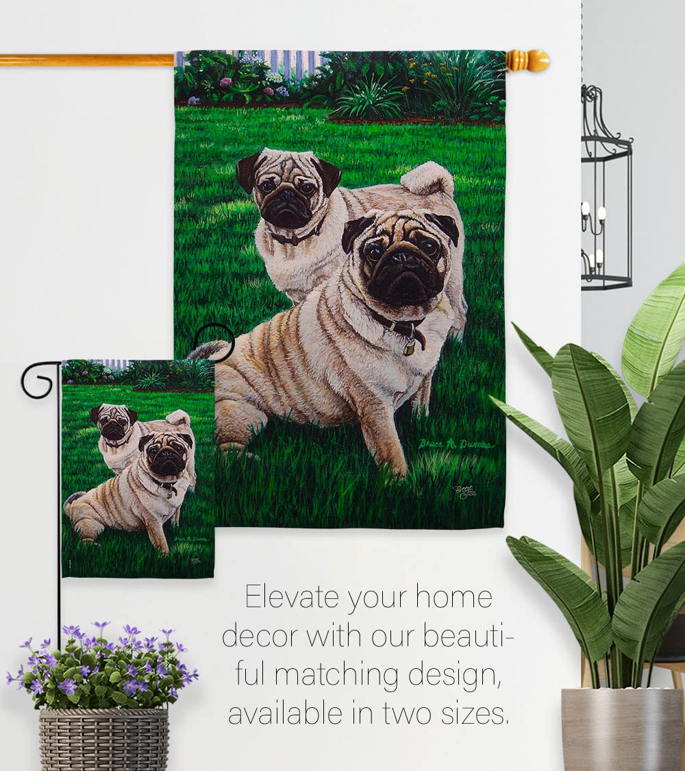 Pugs Love Nature House Flag Set 28x40 - Outdoor Pet Decor for Gardens