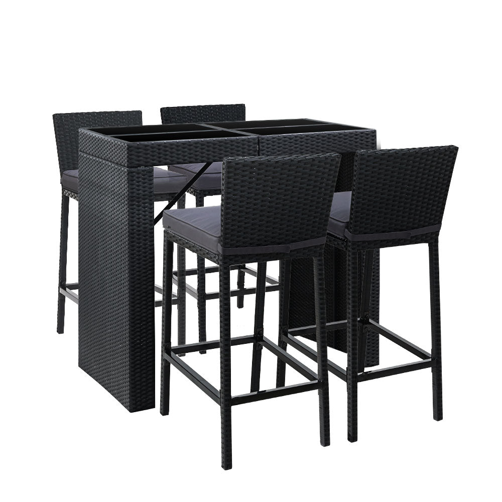5-Piece Outdoor Bar Set with Dining Table & Stools - All-Weather Wicker Patio Furniture for Backyard, Poolside or Garden Entertaining