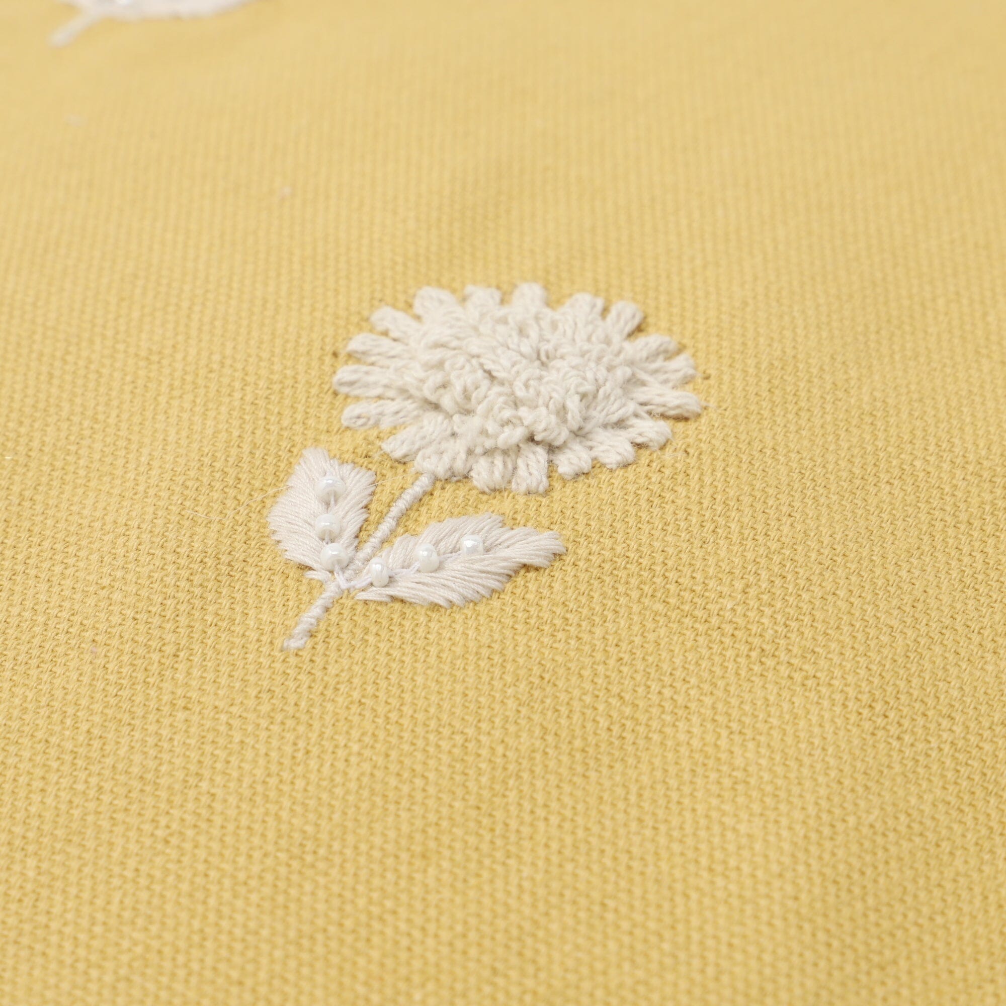 Embroidered Flower Cushion Cover 45x45cm Yellow - Decorative Throw Pillow Case for Sofa, Bed, Living Room & Home Decor