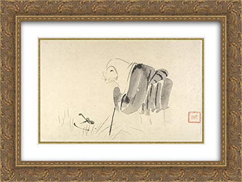 Shibata Zeshin Mouse Monk Art Print - 24x18 Inch Gold Ornate Framed Museum Quality Double Matted Painting - Perfect for Home Decor, Office Wall Art & Gift Giving