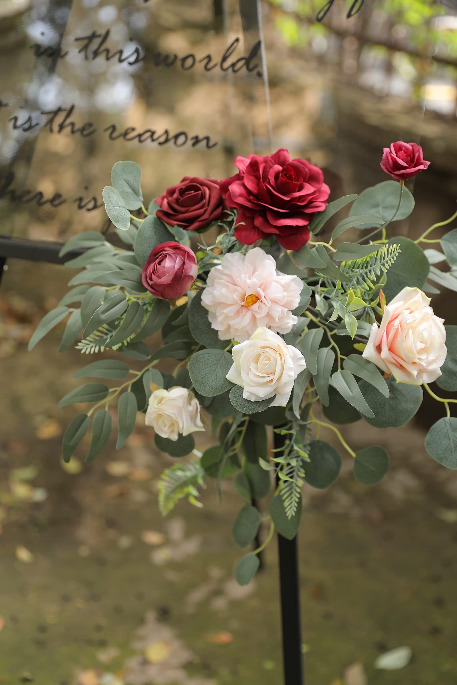 YYHUAWU Artificial Flowers Set - 24-Pack Burgundy Fake Roses with Stems & Leaves for DIY Wedding Bouquets, Centerpieces, Home Decor - Perfect for Baby Showers, Parties & Floral Arrangements