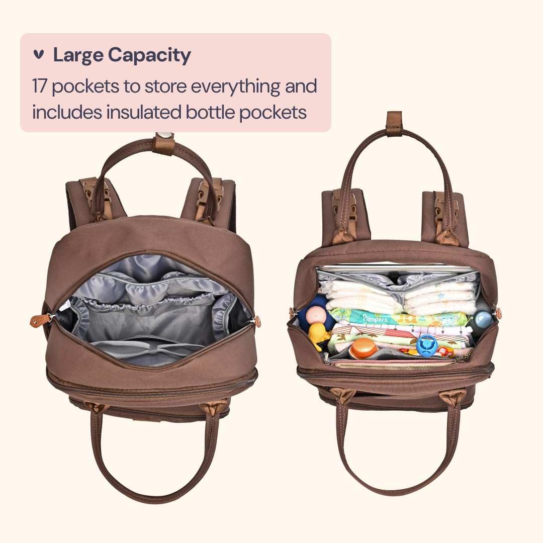 BabbleRoo Multifunctional Diaper Backpack for Parents - Waterproof Baby Travel Bag with Insulated Bottle Pockets, Stroller Straps & Changing Pad | Perfect for Daycare, Travel & On-the-Go Parenting