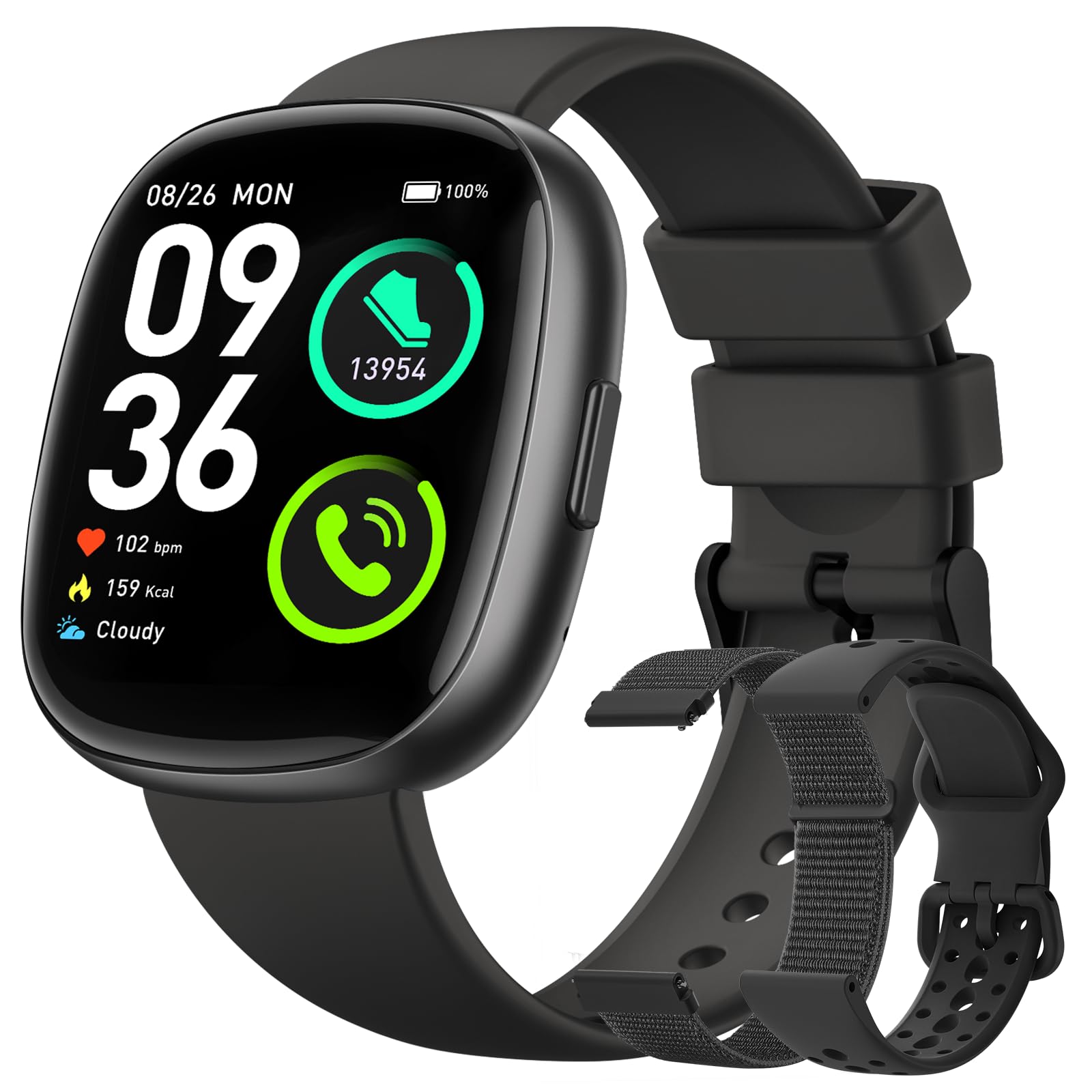 Smart Watch for Women & Men - Fitness Tracker with Call Function, 10-Day Battery, Heart Rate & SpO2 Monitor, 120 Sports Modes, 5ATM Waterproof - Compatible with iOS & Android (Black) - Perfect for Workouts, Swimming & Daily Activity Tracking