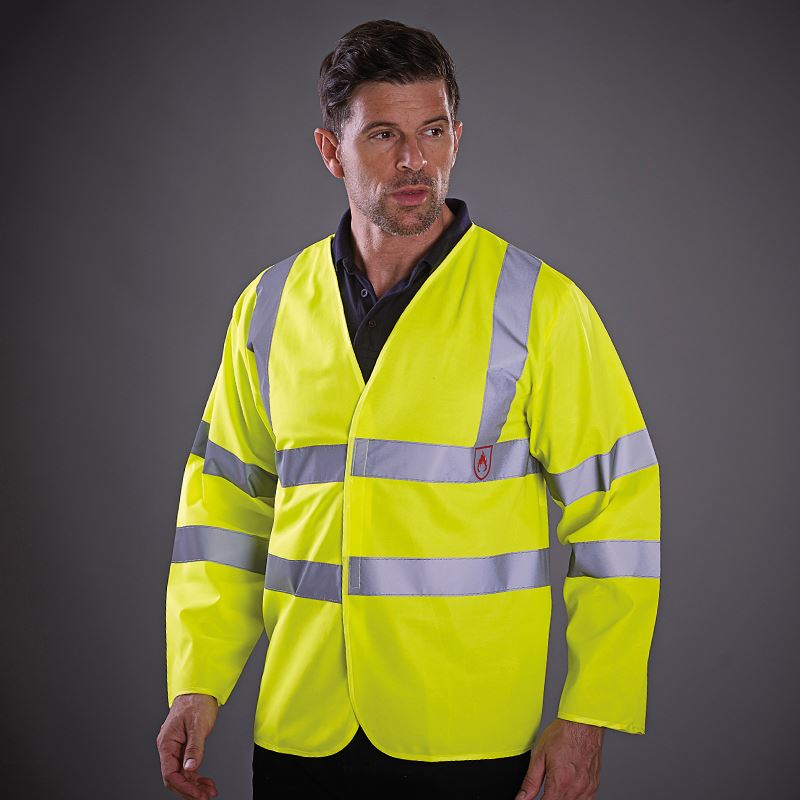 YK017 Flame Retardant High Visibility Long Sleeve Safety Vest (HVJ200FR) - Ideal for Construction, Road Work & Emergency Response Teams