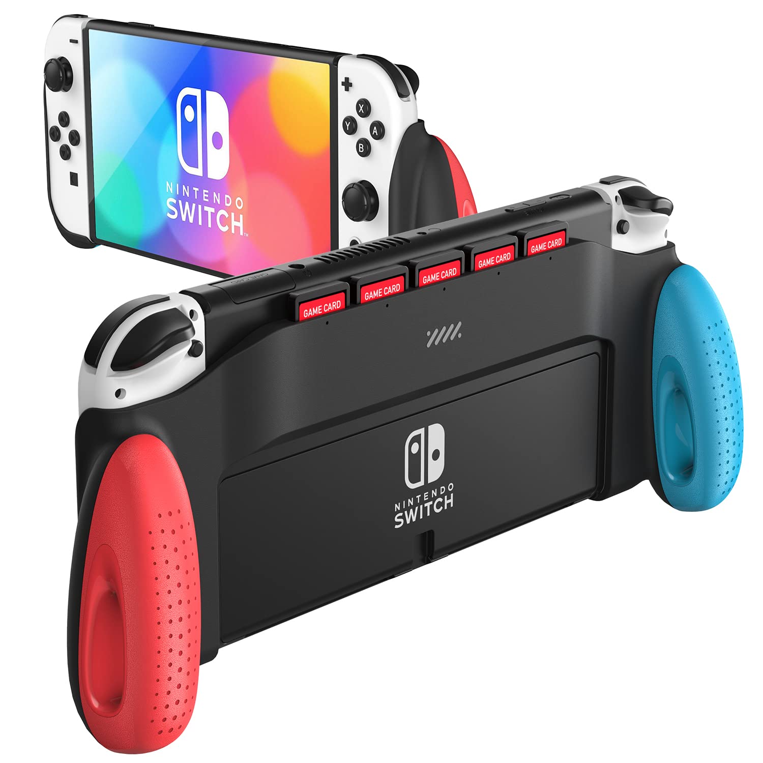 JUSPRO Grip Case for Nintendo Switch OLED - Ergonomic & Comfortable Controller with 5 Game Card Slots | Perfect for Gaming at Home or Travel Accessories