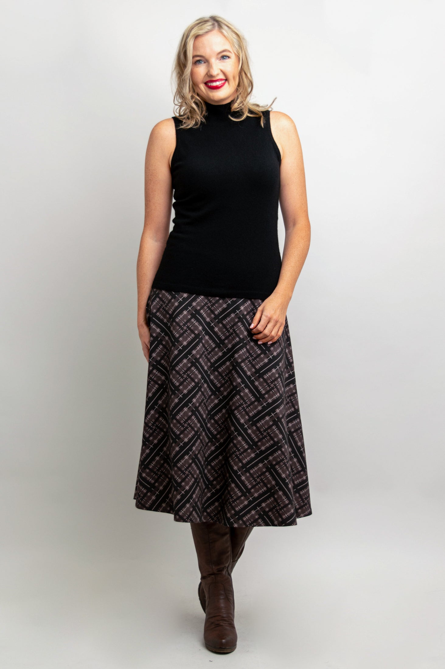 Gillian Women's Plaid Skirt - Soft Bamboo Fabric, Comfortable & Stylish A-Line Design - Perfect for Office, Casual Outings & Special Occasions