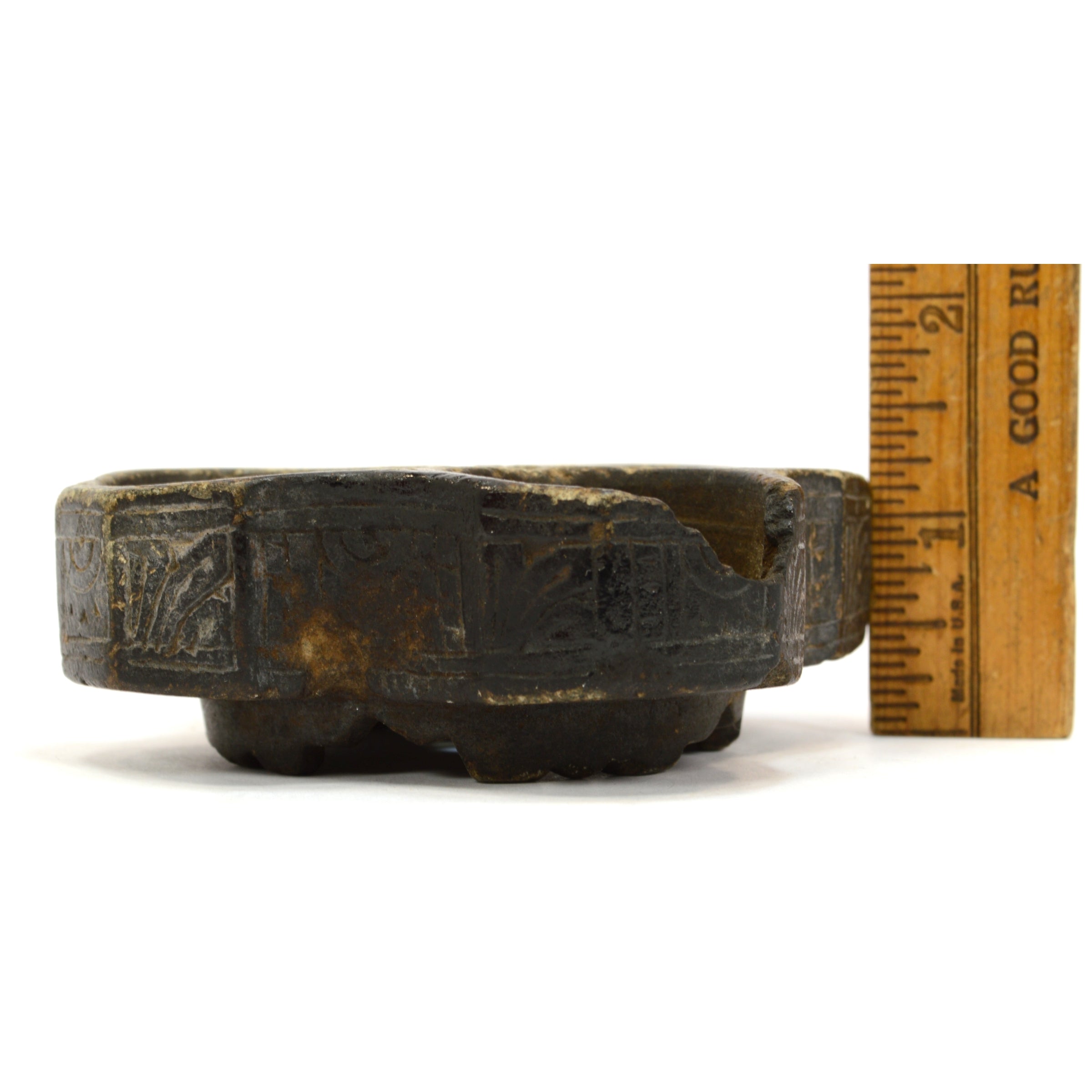 Ancient BACTRIAN STONE VESSEL - Handcrafted Steatite/Chlorite 4-Chamber Bowl with Intricate Incised Designs - Perfect for Home Decor, Museum Display & Ancient Art Collection