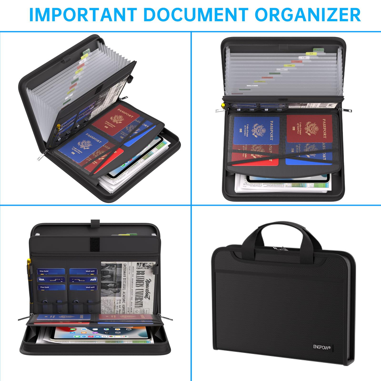 ENGPOW Fireproof Expanding File Folder - 13 Pockets Accordion Organizer with Handle & Labels | Portable Document Storage for Home, Office & Travel | Perfect for A4 Files, Letters & Important Documents