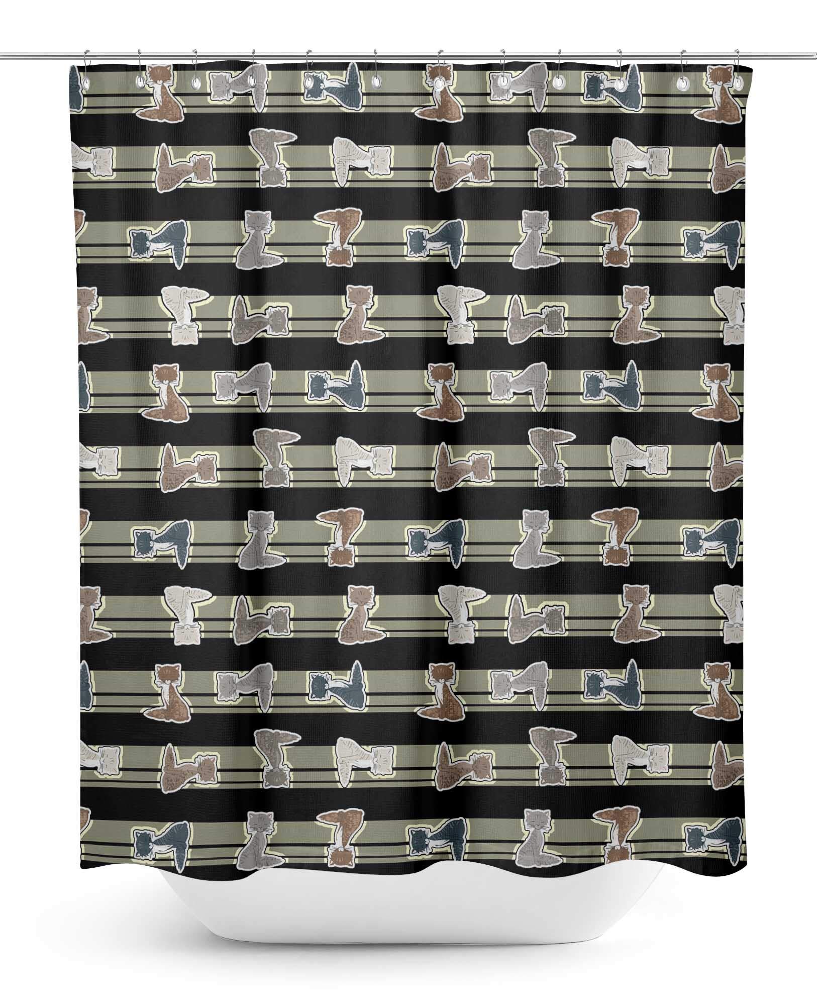 Stylish Black Cat Striped Bathroom Shower Curtain - Waterproof & Resistant Fabric - 60 x 70 Inches - Perfect for Halloween, Gothic, or Cat Lover Home Decor