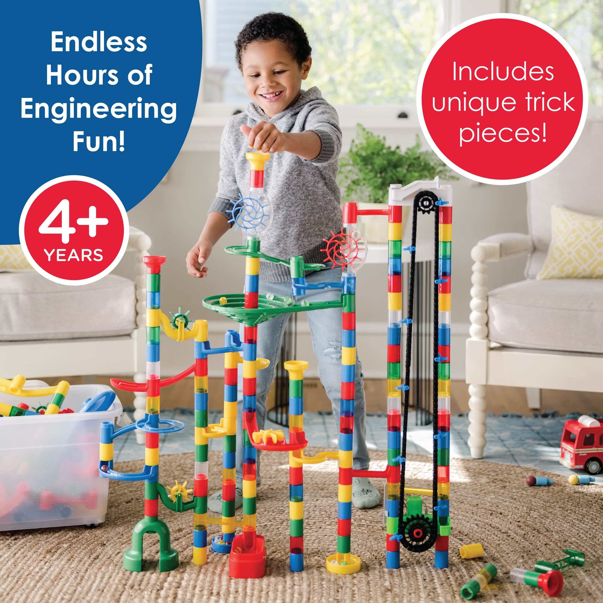 MindWare Colossal Elevator Marble Run – 400-Piece STEM Building Toy Set with Unique Tracks, 150 Tubes, 9 Funnels & 50 Marbles | Wheeled Storage Bin | Educational Marble Maze for Kids Ages 6+ | Perfect for Indoor Play, Birthday Gifts & Classroom STEM Activities