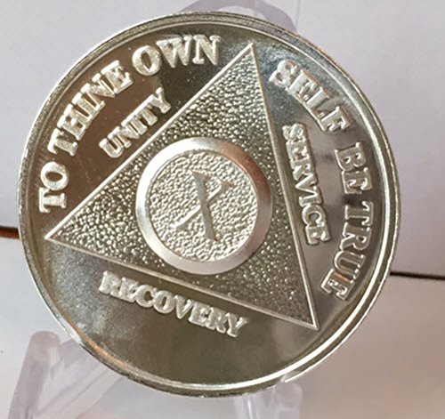 10 Year Silver Plated AA Anniversary Medallion Chip with Serenity Prayer - Perfect for Recovery Milestones, Sobriety Gifts & 12-Step Program Celebrations
