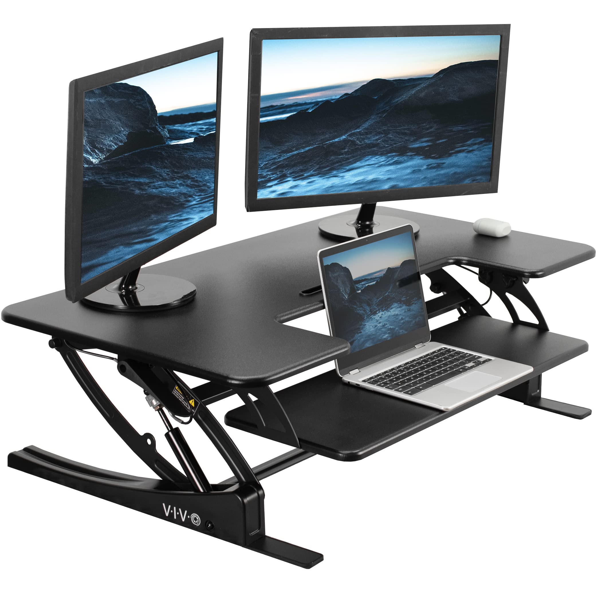 VIVO V Series 42 Inch Height Adjustable Standing Desk Converter - Quick Sit to Stand Dual Monitor Riser Workstation, Black (DESK-V000VL) - Perfect for Home Office, Gaming Setup & Ergonomic Workspace