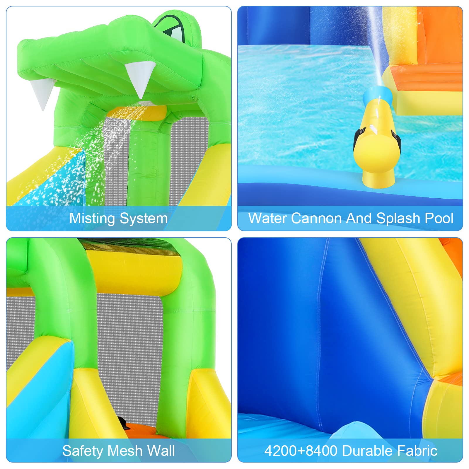 WHUBEFY 7-in-1 Inflatable Water Slide for Kids - Bounce House with Blower, Splash Pool, Water Gun & Climbing Wall | Backyard Water Park for Summer Fun | Perfect for Birthday Parties, Family Gatherings & Outdoor Play
