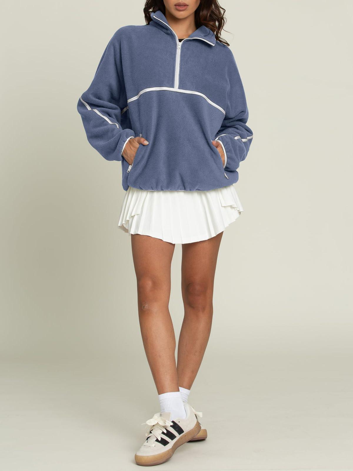 LASLULU Women's Half Zip Sherpa Fleece Pullover Sweatshirt - Oversized Fuzzy Jacket with Pockets | Warm Winter Loungewear for Cozy Home & Outdoor Activities