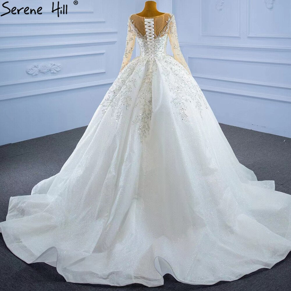 Luxury Muslim Wedding Dress 2025 - Beaded Pearl Embellished Sexy Bridal Gown with Train | Custom Made HM67257 | Perfect for Islamic Ceremonies, Nikah, and Formal Weddings