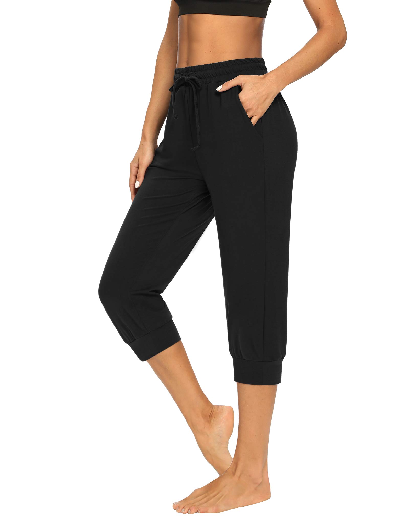 Sarin Mathews Women's Capri Yoga Pants - Loose Fit Comfortable Workout Sweatpants with Drawstring & Pockets - Perfect for Jogging, Lounge Wear, Pajama Pants & Casual Outfits