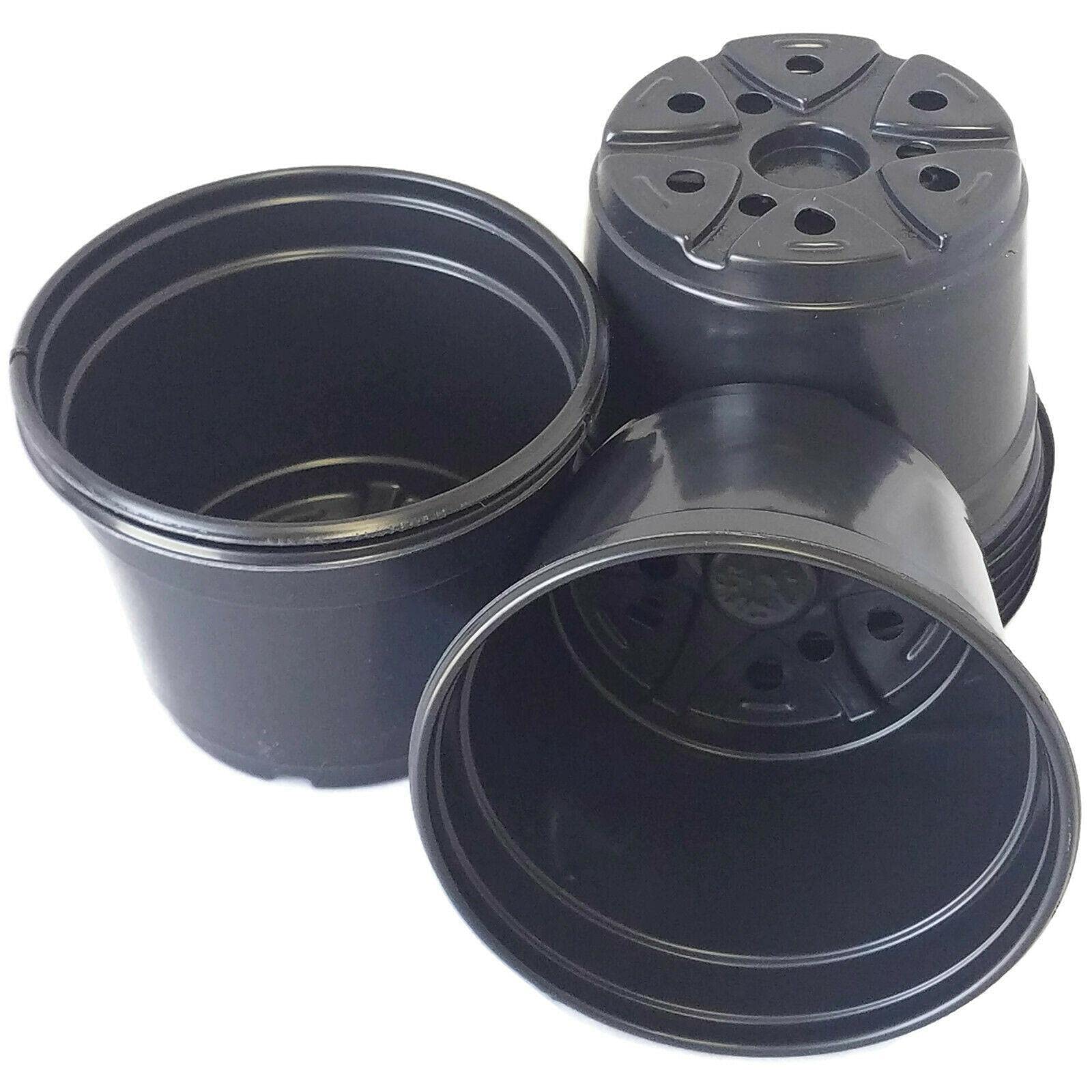 CarteRE 5 Inch Round Black Plastic Plant Pots - Set of 100 (5