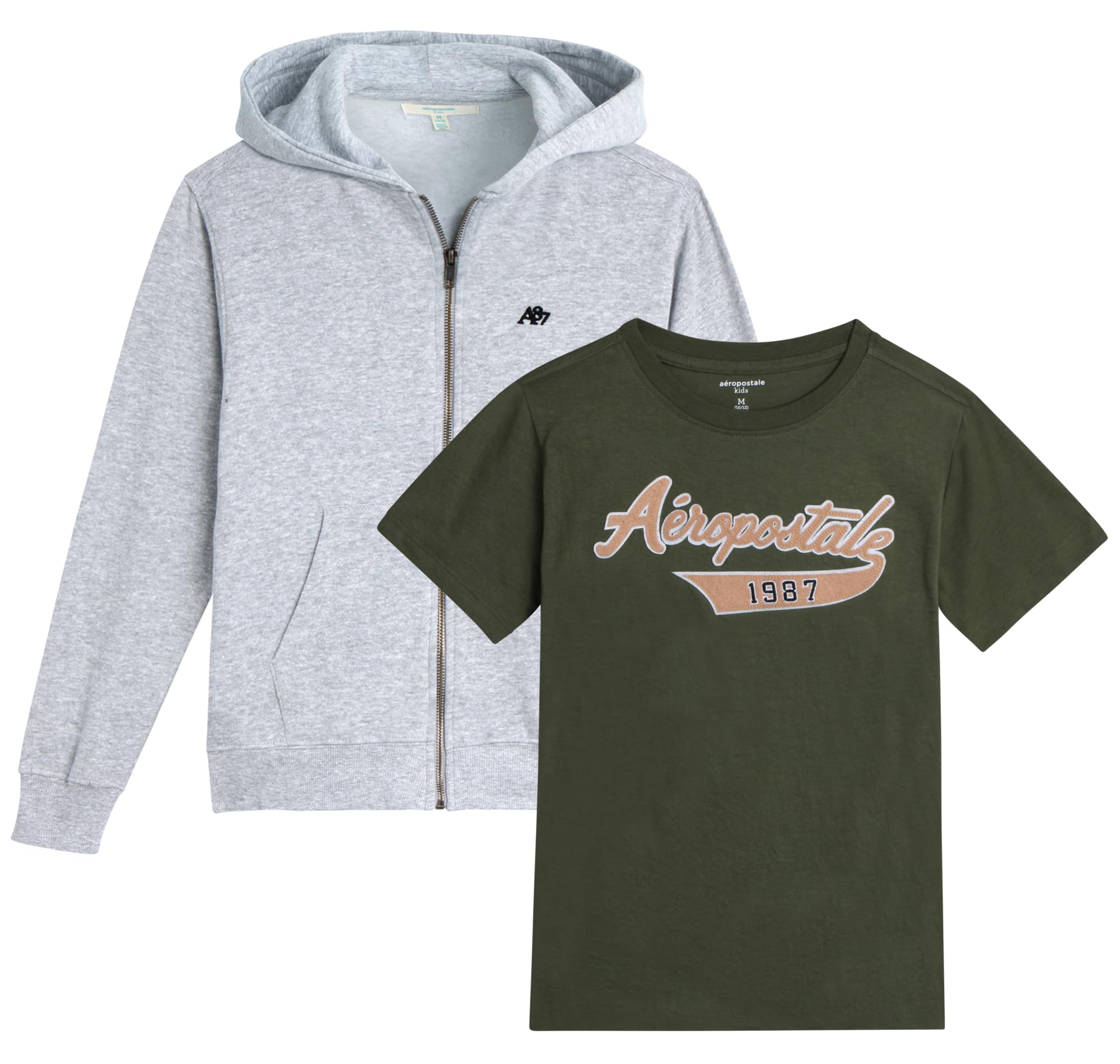 AEROPOSTALE Boys Zip Up Hoodie and T-Shirt Set - Kids Casual Hooded Sweatshirt & Short Sleeve Tee for Boys Age 4-16 | School, Playground & Everyday Wear
