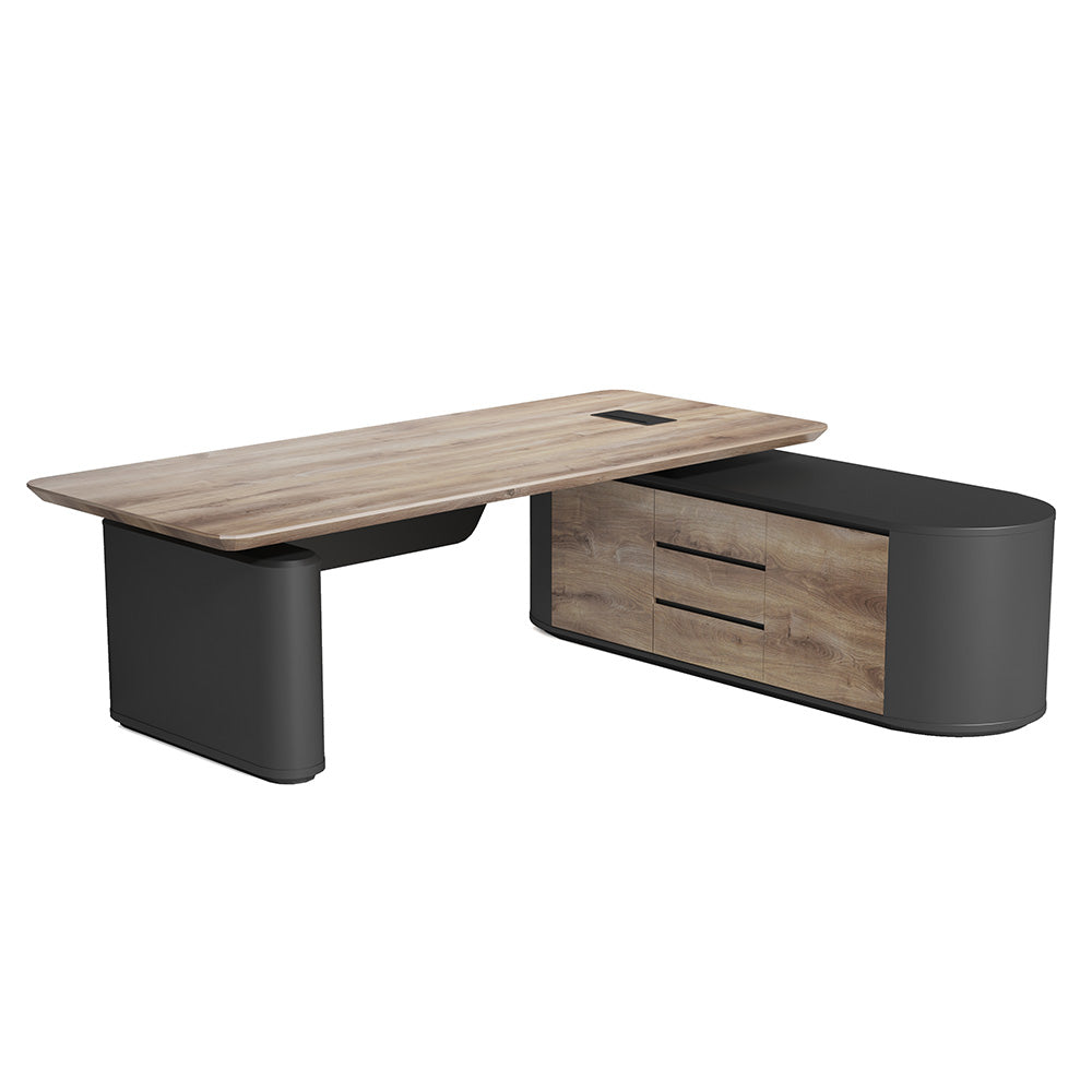 LUCA Electric Height Adjustable Sit Stand Desk 240cm - Warm Oak Executive Office Desk with Reversible Return | Ergonomic Standing Desk for Home & Office Workspace