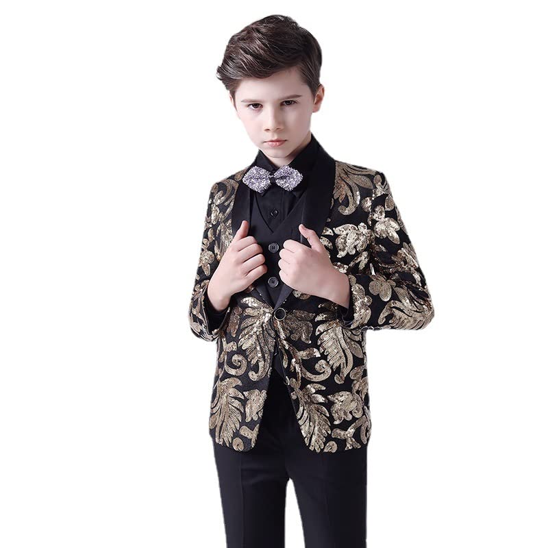 Boys' Shiny 5-Piece Formal Tuxedo Set - Dress Shirt, Bow Tie, Jacket, Vest & Pants for Weddings, Prom & Special Occasions