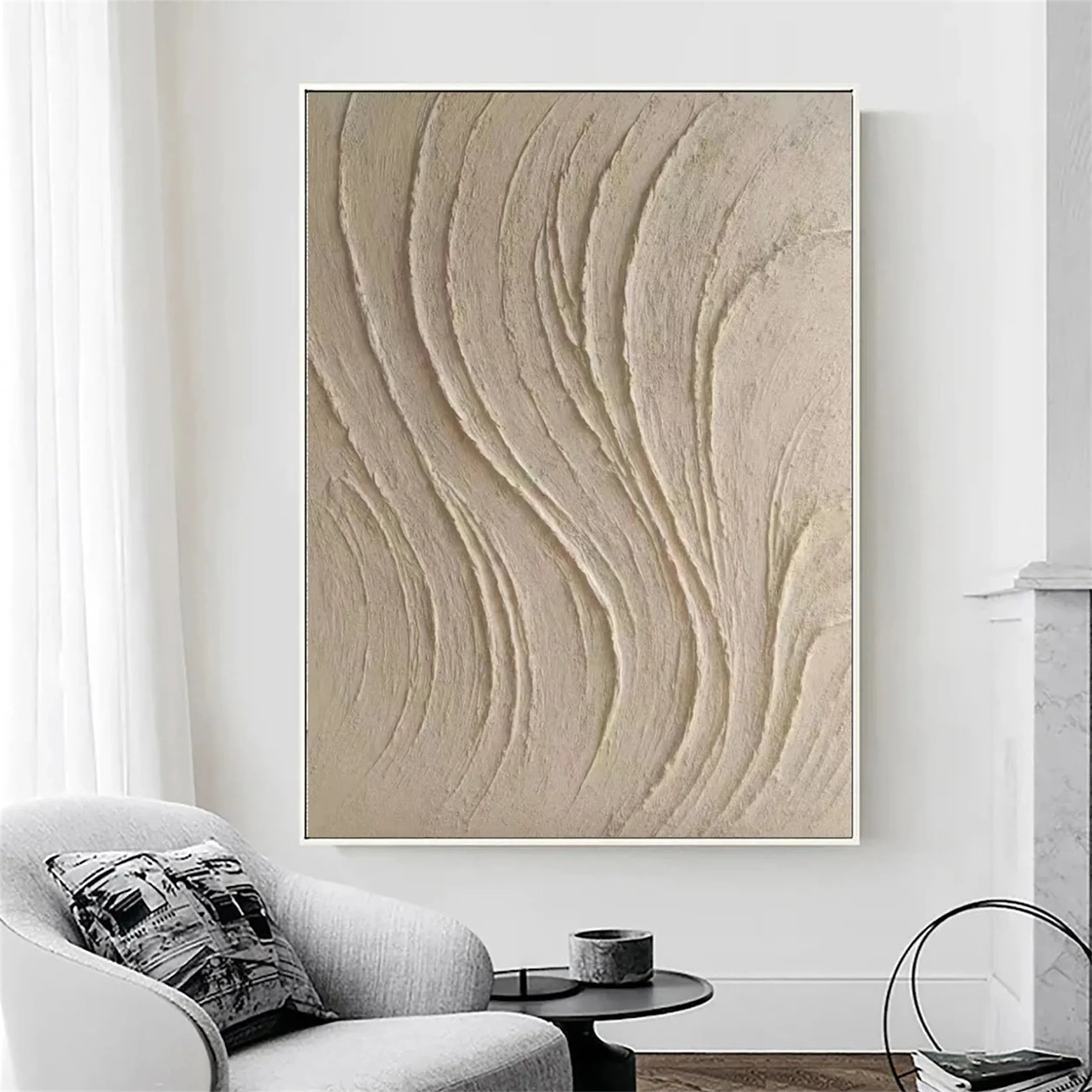 Custom Size Beige & Brown Abstract Wall Art Canvas Print #BB095 - Perfect for Living Room, Bedroom & Office Decor