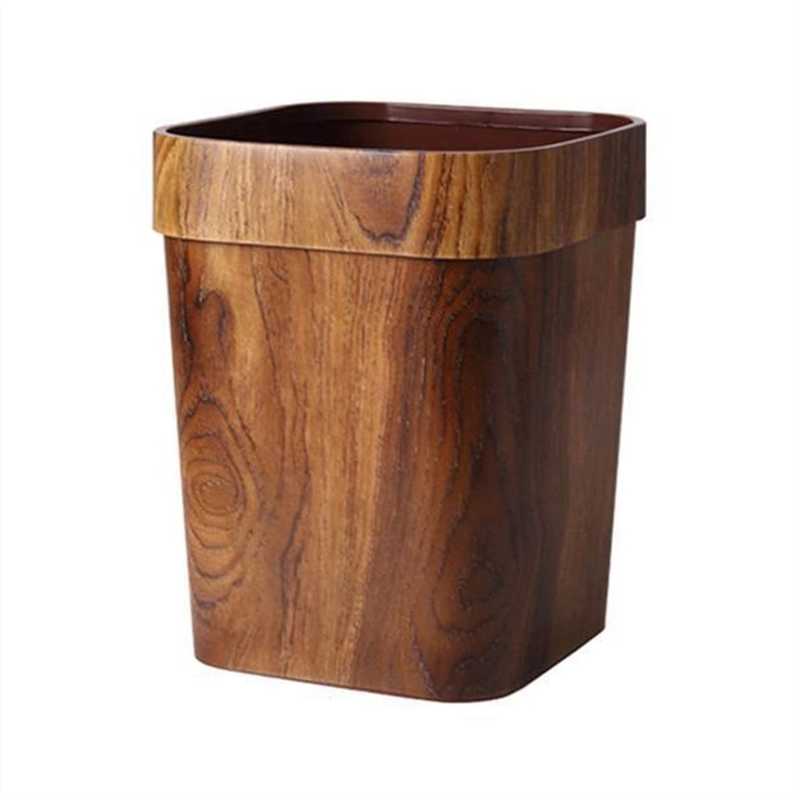 TOMYEUS 14L Retro Wood-Look Trash Can - Large Square Kitchen & Office Garbage Bin with Lid - Perfect for Home, Office, and Restaurant Waste Disposal