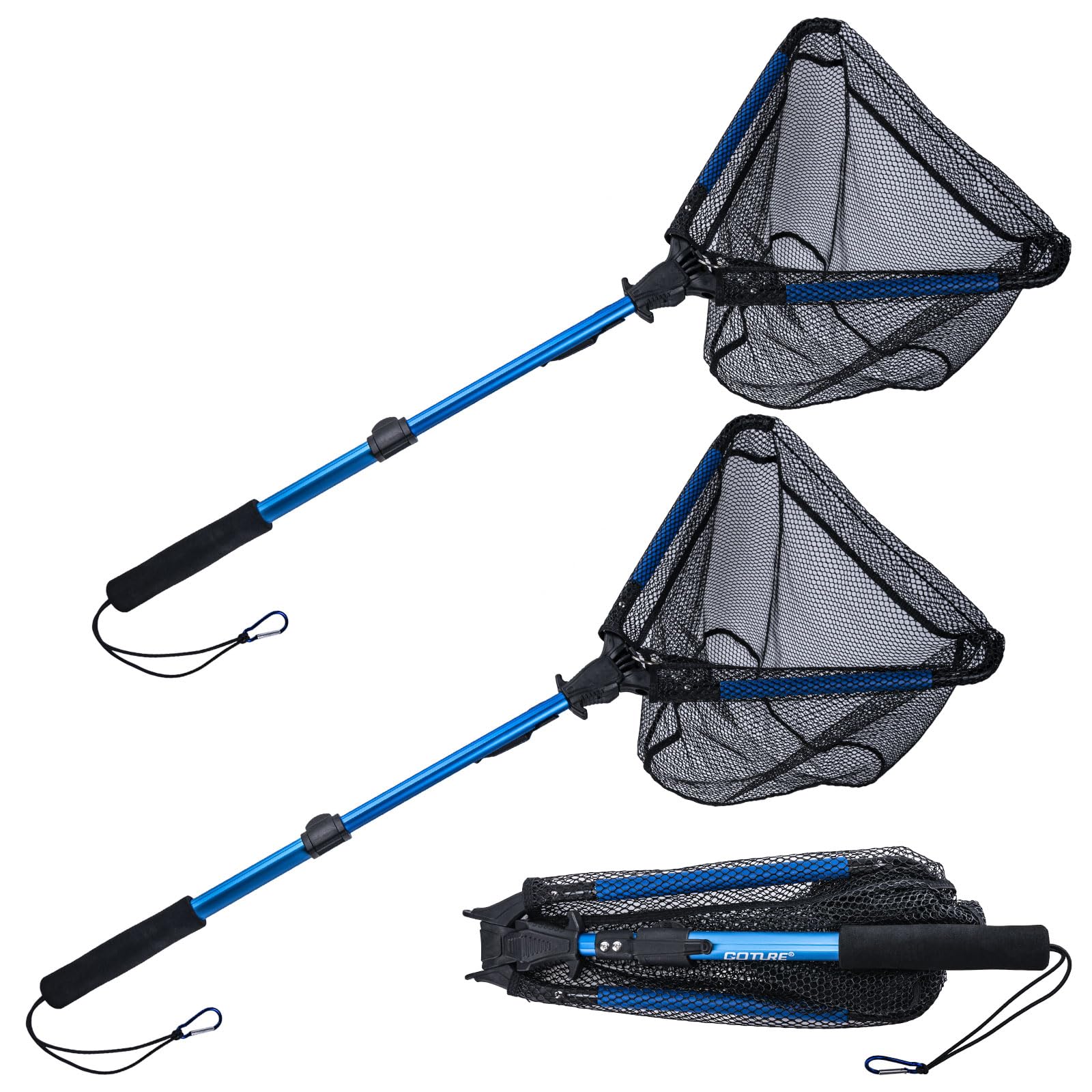 Goture Floating Fishing Net with Built-in Length Scale - Aluminum Telescoping Handle, Rubber Mesh, Foldable & Collapsible Design - Extendable Landing Net for Bass, Trout Fishing (Perfect for Kayak, Boat & Shore Fishing)