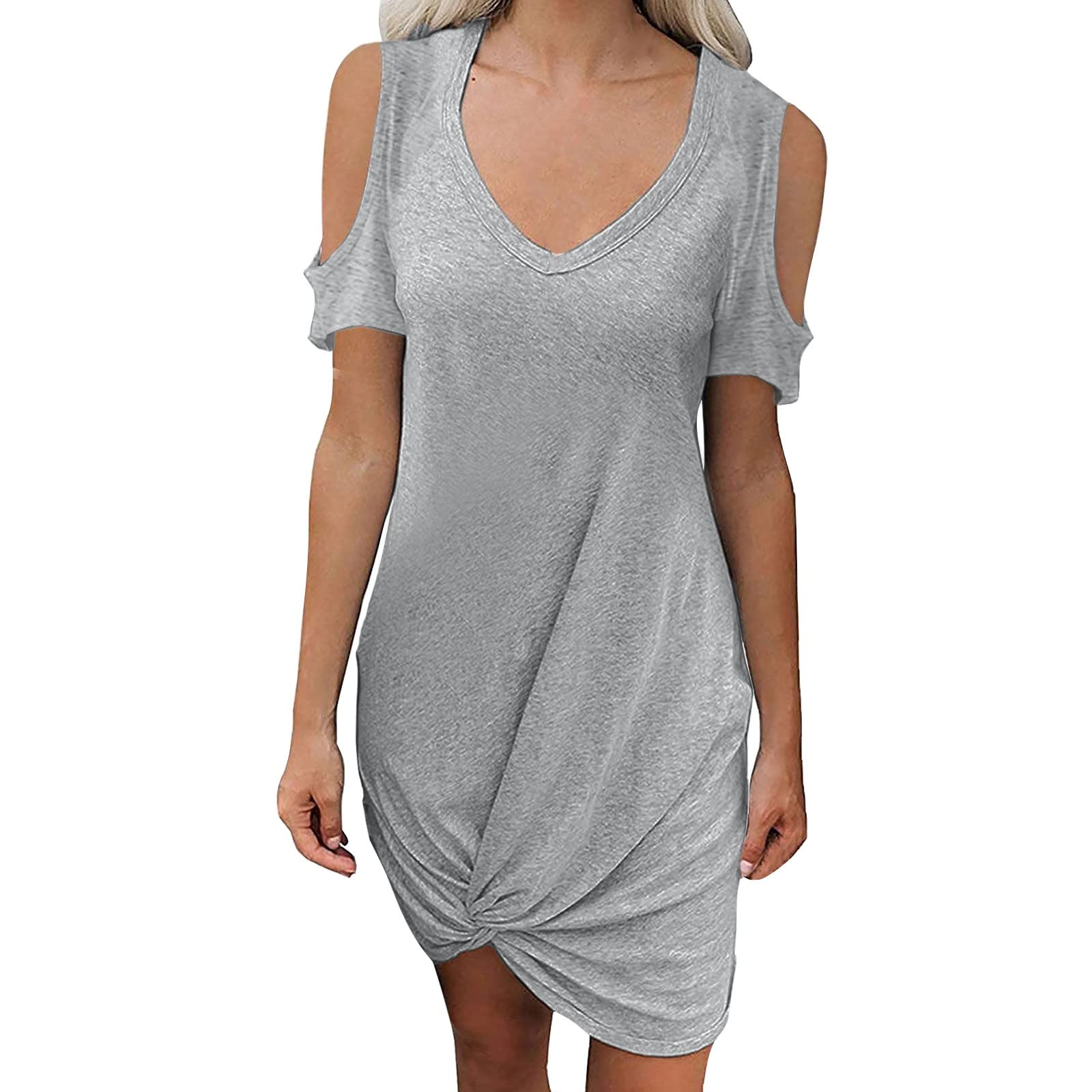 HHPP Women's Summer Midi Dresses - Twist Knot T-Shirt Dress for Plus Size | Casual Beach Wear, Vacation Outfits & Summer Fashion