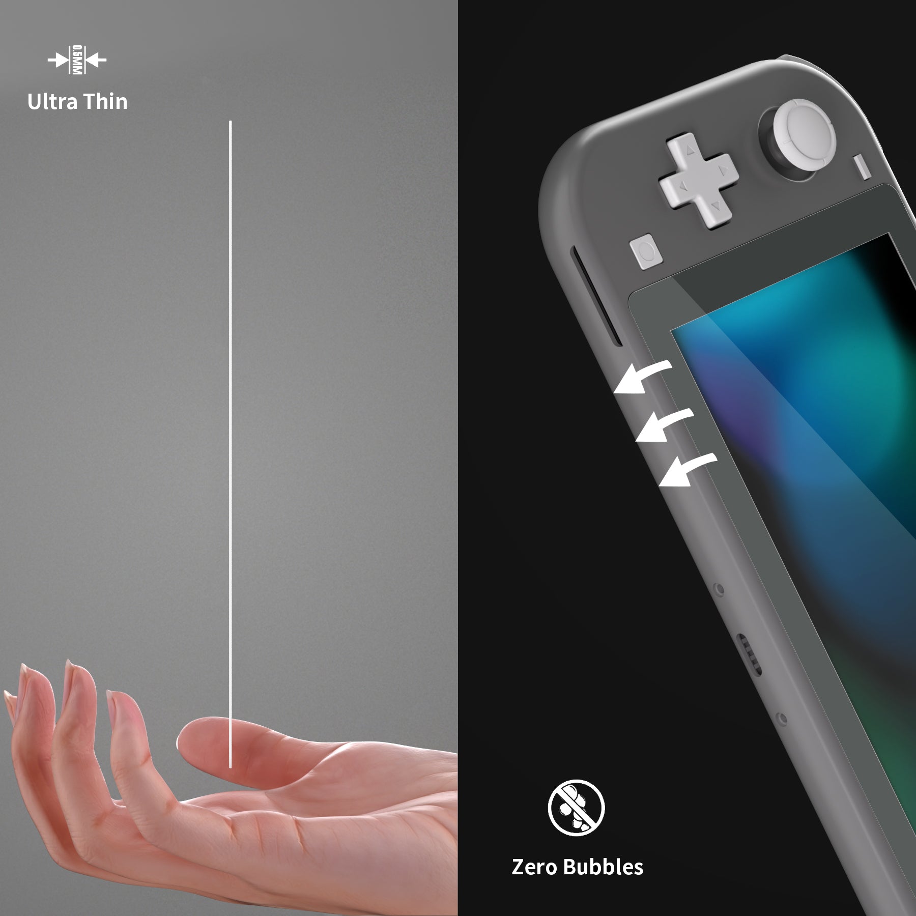 eXtremeRate 2 Pack Anti-Scratch Clear HD Tempered Glass Screen Protector for Nintendo Switch Lite - Gray Edge - Perfect for Gaming Protection & Travel Use
