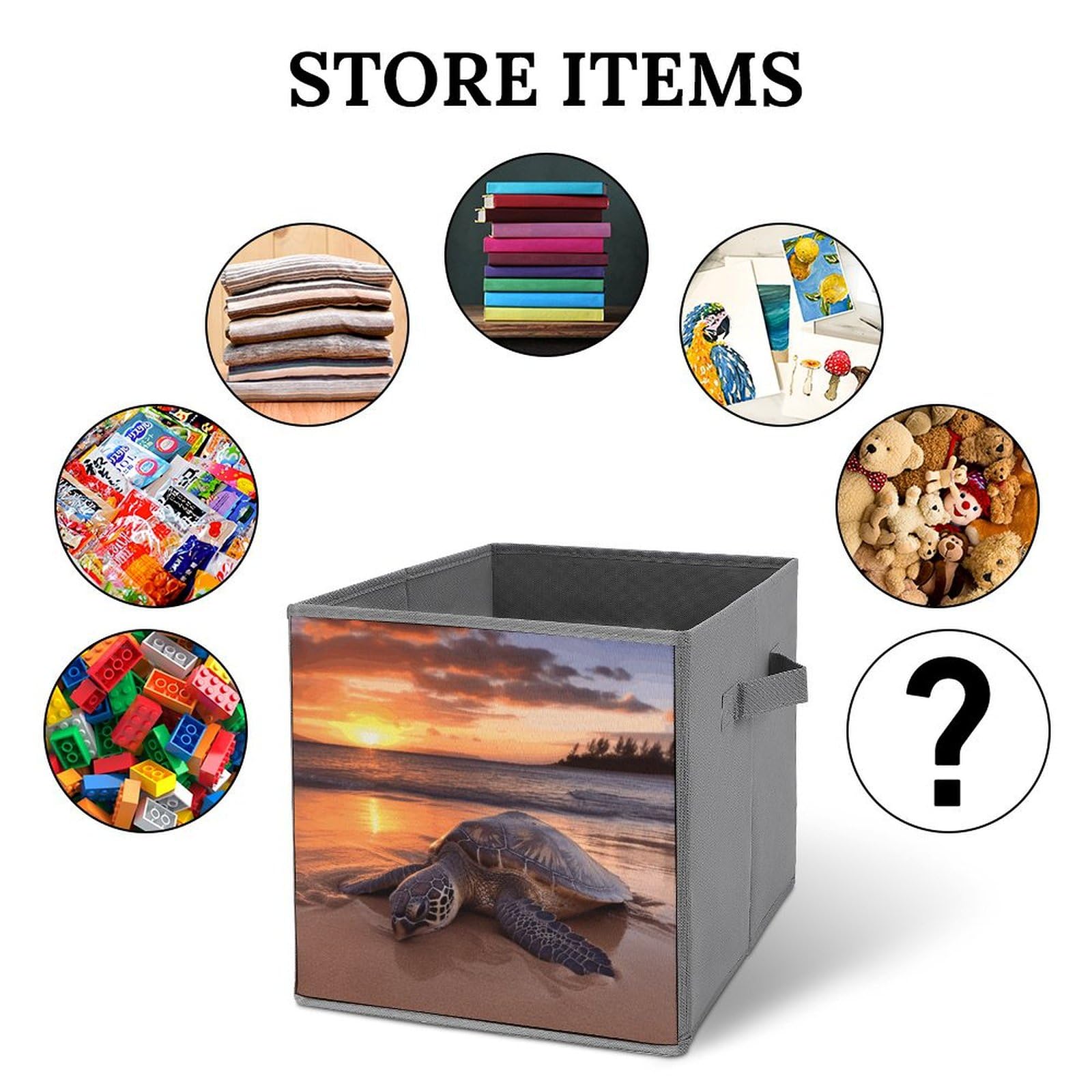 2-Pack Collapsible Fabric Storage Bins with Handles - Foldable Organizer Baskets for Clothes, Toys & Home Organization | Sea Turtle Sunset Design | Perfect for Closet, Nursery & Laundry Room Storage