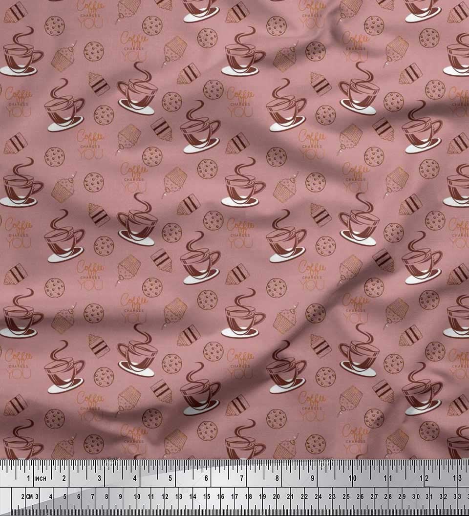 Soimoi Poly Georgette Pink Fabric by The Yard - 42 Inch Wide - Coffee Cookies & Cupcake Print Textile - Sweet Floral Pattern Fabric for Dresses, Curtains & DIY Crafts - Soft Lightweight Material for Fashion & Home Decor
