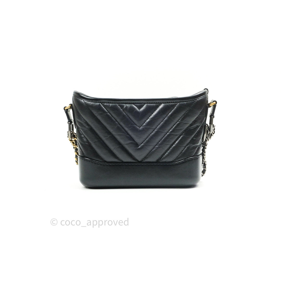 Chanel Small Gabrielle Hobo Bag in Black Calfskin with Chevron Pattern & Mixed Hardware - Perfect for Everyday Use, Work & Special Occasions