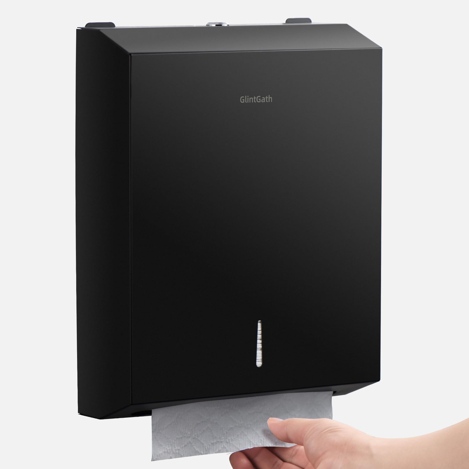 GlintGath Commercial Touchless Trifold Paper Towel Dispenser - 304 Stainless Steel Wall Mount for Bathroom & Restroom - Matte Black Finish | Hygienic Hands-Free Solution for Offices, Kitchens & Public Spaces