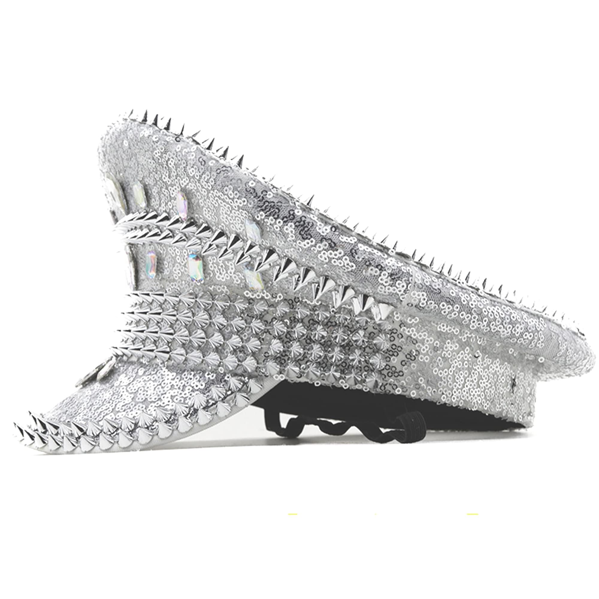 Sparkling Rhinestone Sequin Military Captain Hat for Women - Perfect for Burning Man, Music Festivals & Rave Parties - Glamorous Festival Accessory for Costumes & Nightlife Events