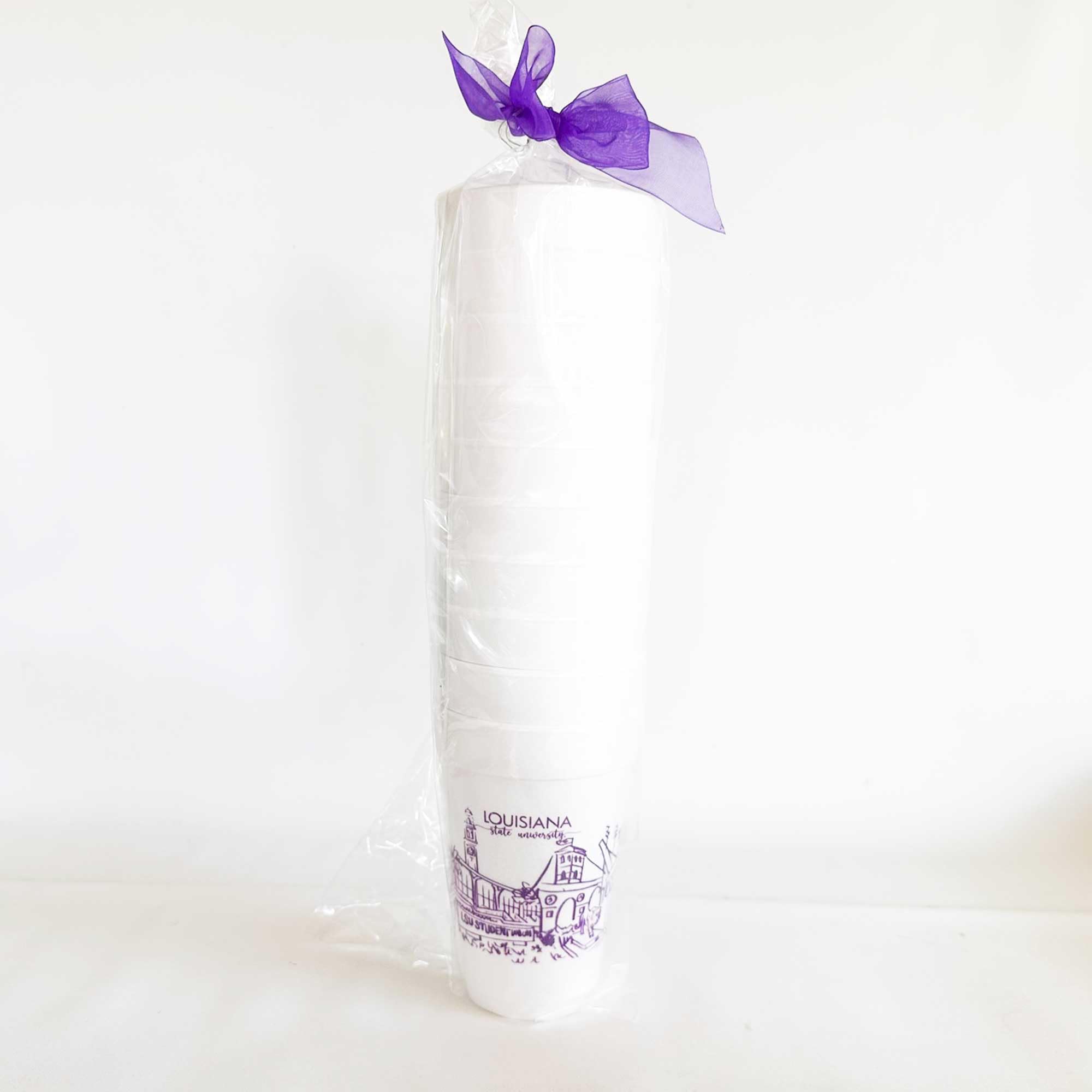 LSU Baton Rouge Campus Skyline Foam Coffee Cups 16oz (10 Pack) - Disposable Party Cups for Graduation, Tailgates & Events - Louisiana Themed Gifts for College Students & Alumni - Perfect for Game Days, Dorm Parties & Campus Celebrations