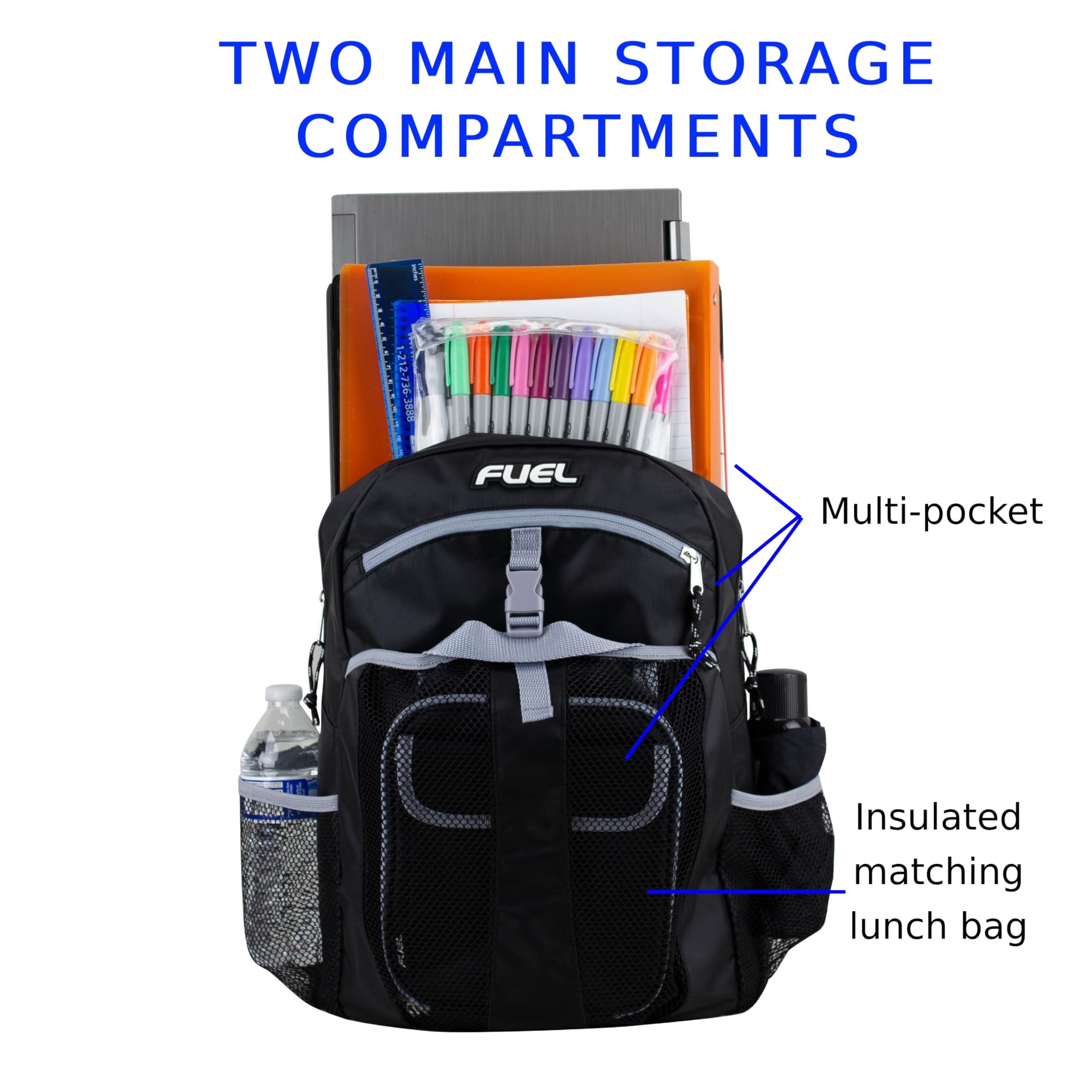FUEL Insulated Cooler Backpack - Leakproof Lunch Bag for Work, Hiking & Travel with Water Bottle Pockets | Perfect for Office Meals, Outdoor Adventures & Picnics