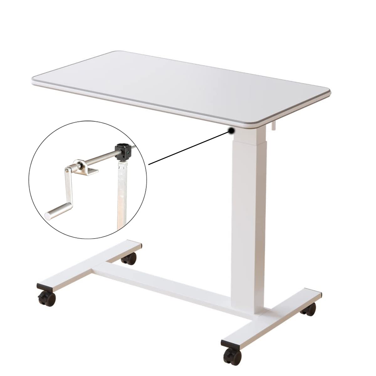 TigerDad Adjustable Height Hospital Bed Table with Wheels - Overbed Desk for Laptop, Food & Reading - Mobile Bedside Table for Home, Nursing Homes & Hospitals (Hand Crank Operation)