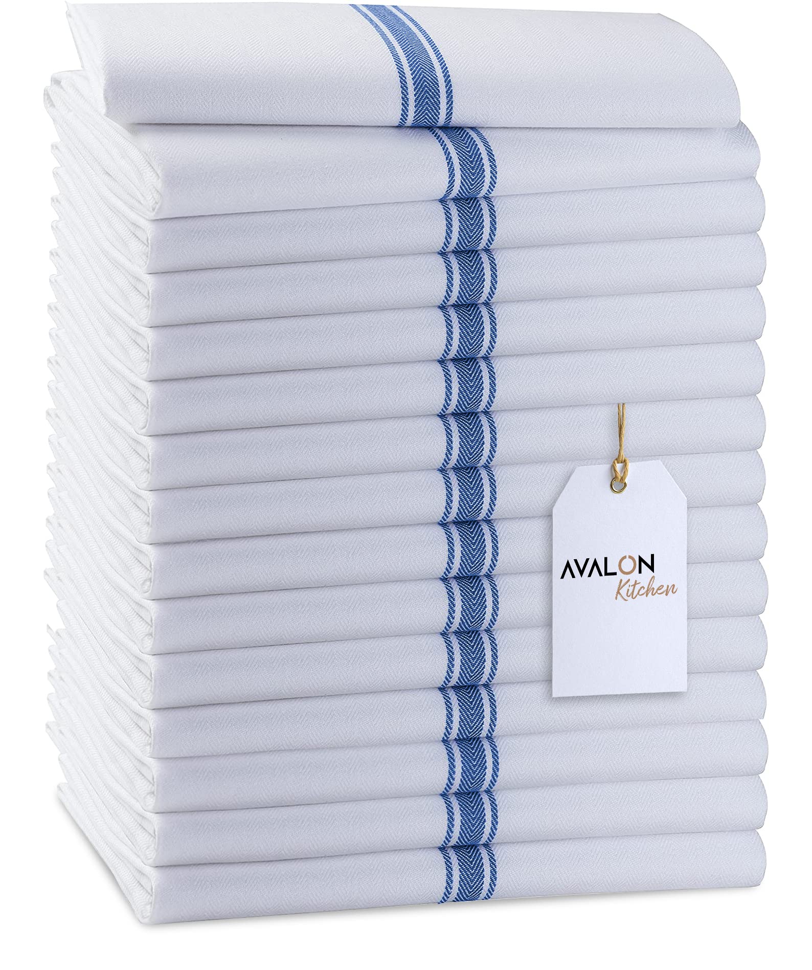 Avalon 15-Pack 100% Cotton Super Absorbent Kitchen Dish Towels (15x25 Inches) - Multipurpose Tea Towels, Reusable Cleaning Cloths & Hand Towels for Drying Dishes, Wiping Counters & Kitchen Cleaning (Blue, Machine Washable)