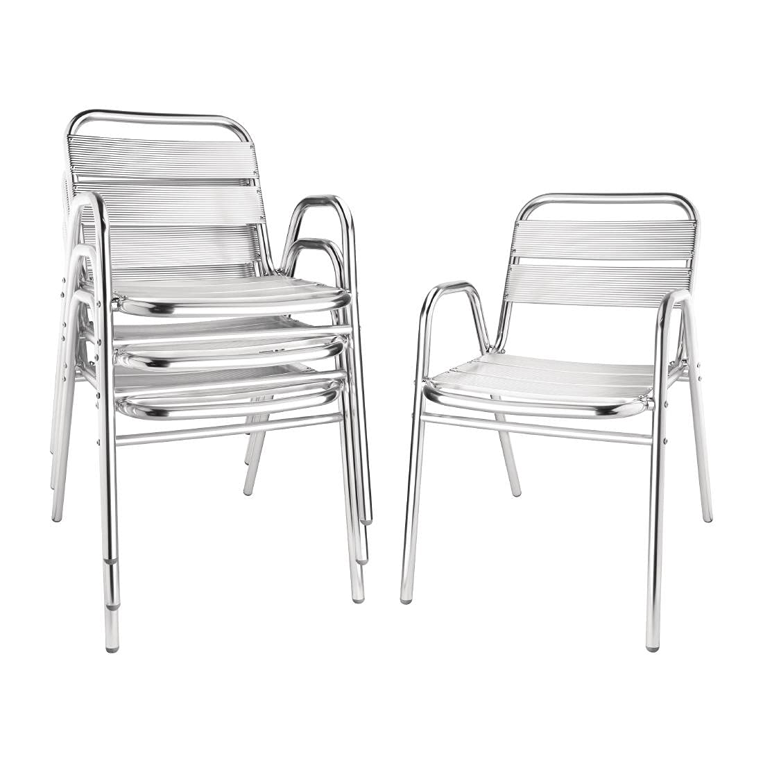 4-Pack Silver Aluminum Stacking Chairs with Arched Arms for Outdoor Events - 780x600x495mm - Perfect for Patio, Garden & Wedding Receptions