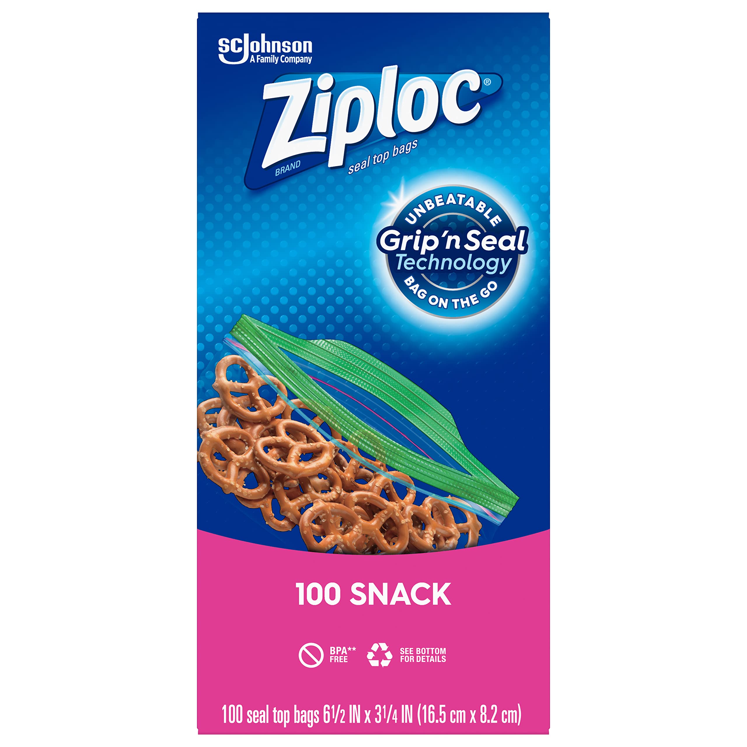 Ziploc Snack Bags - 100 Count Value Pack | Reusable, BPA-Free Food Storage Bags for School Lunches, Travel & Meal Prep | Sandwich, Snack & Freezer Safe Bags