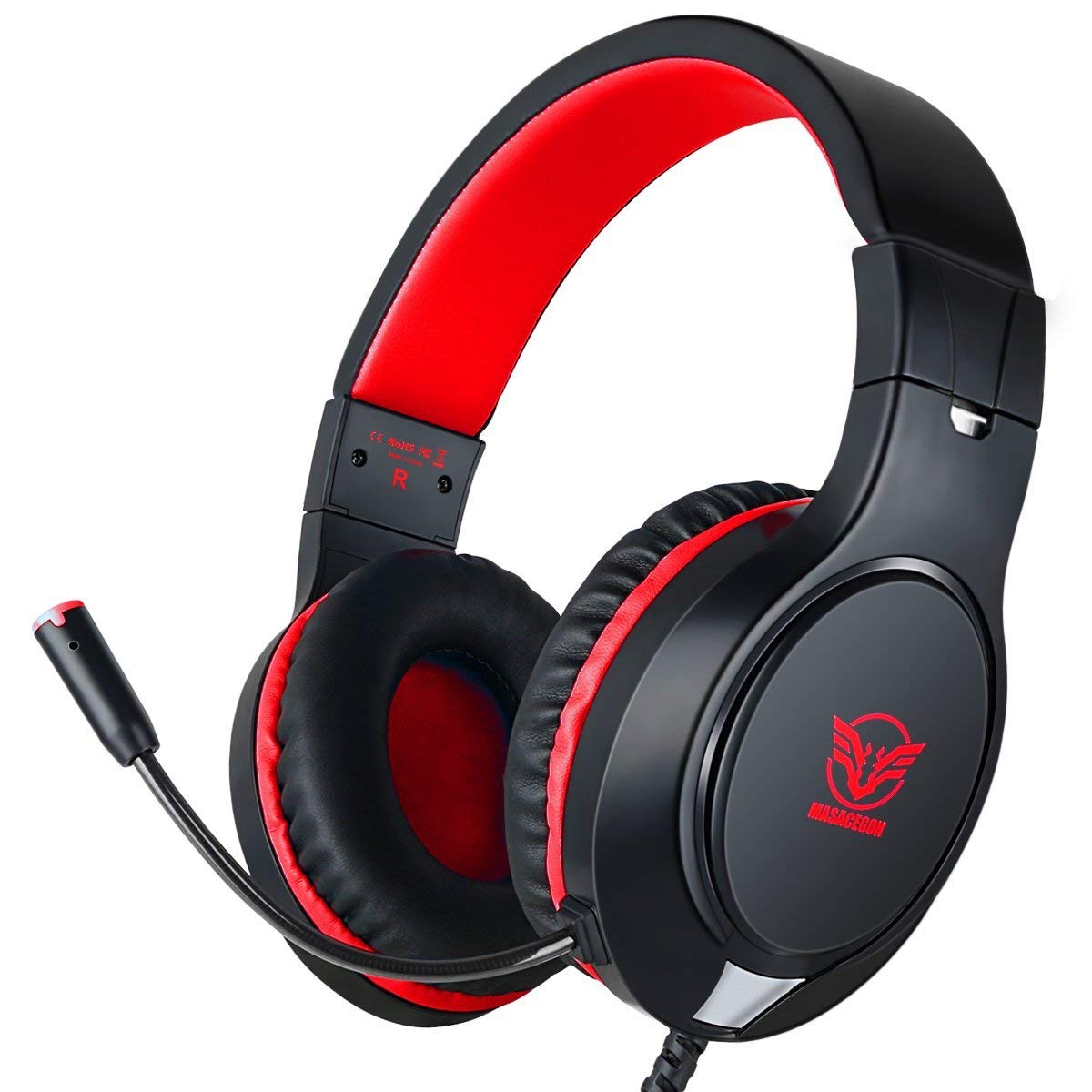 Premium Gaming Headset for Nintendo Switch, Xbox One, PS4, PS5 - Over-Ear Wired Headphones with Bass Surround & Noise Cancelling, Flexible Mic - Compatible with PC, Laptop, iPad, Smartphones (Red-Black) - Perfect for Competitive Gaming, Streaming & Online Meetings