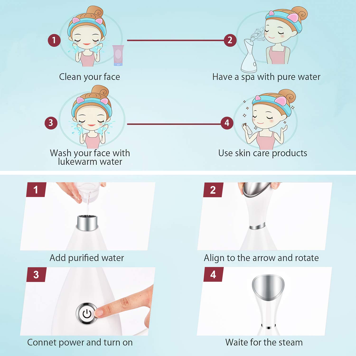 Nano Ionic Facial Steamer for Deep Cleaning & Moisturizing - Home Spa & Blackhead Removal Kit for Glowing Skin
