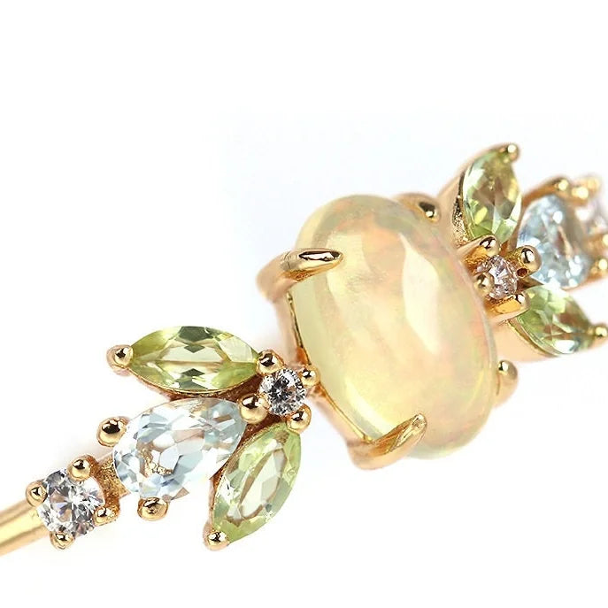 Elegant Peridot Oval Ring with Blue Topaz CZ Stones - August Birthstone Jewelry for Leo Birthday Gift | Perfect for Anniversary, Engagement & Special Occasions | TB1702