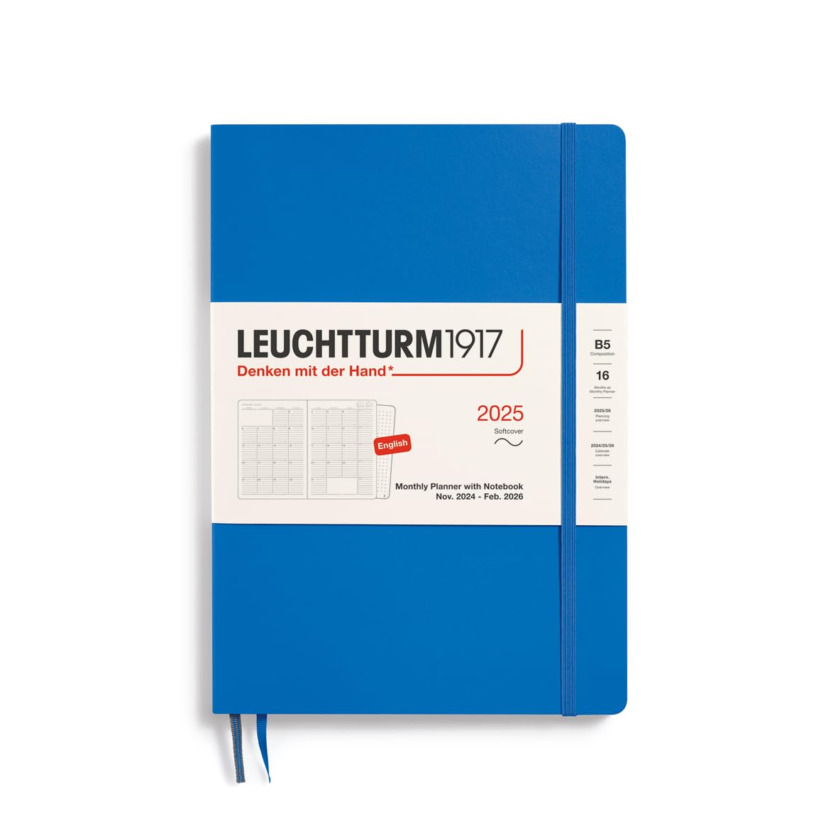 LEUCHTTURM1917 2025 Monthly Planner & Notebook - Softcover B5 Sky Blue (Nov 2024-Feb 2026) | Academic, Work & Personal Organization | Perfect for Students, Professionals & Journalists