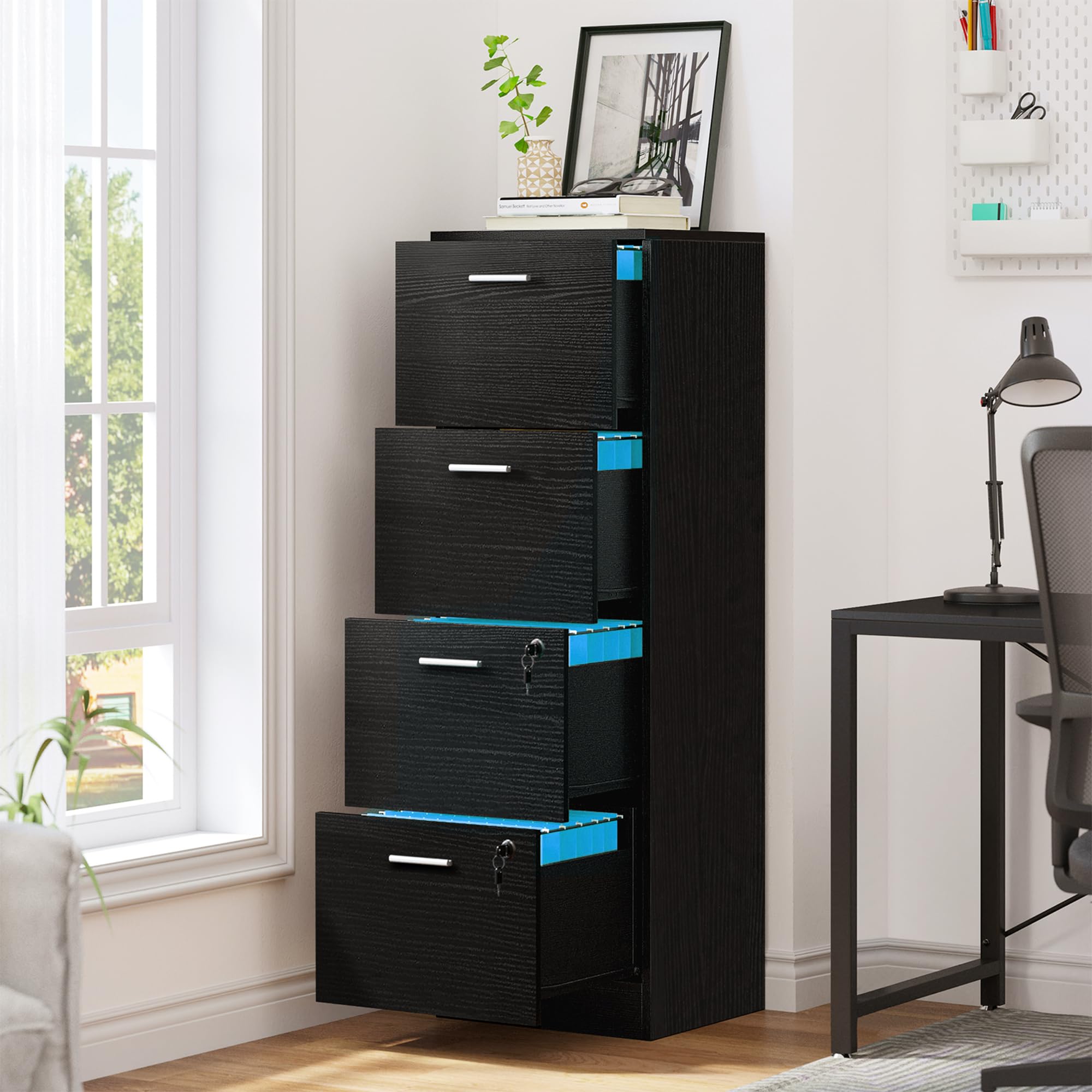 YITAHOME 4-Drawer Filing Cabinet - Black Vertical Storage for A4/Legal Files - Perfect for Home Office Organization