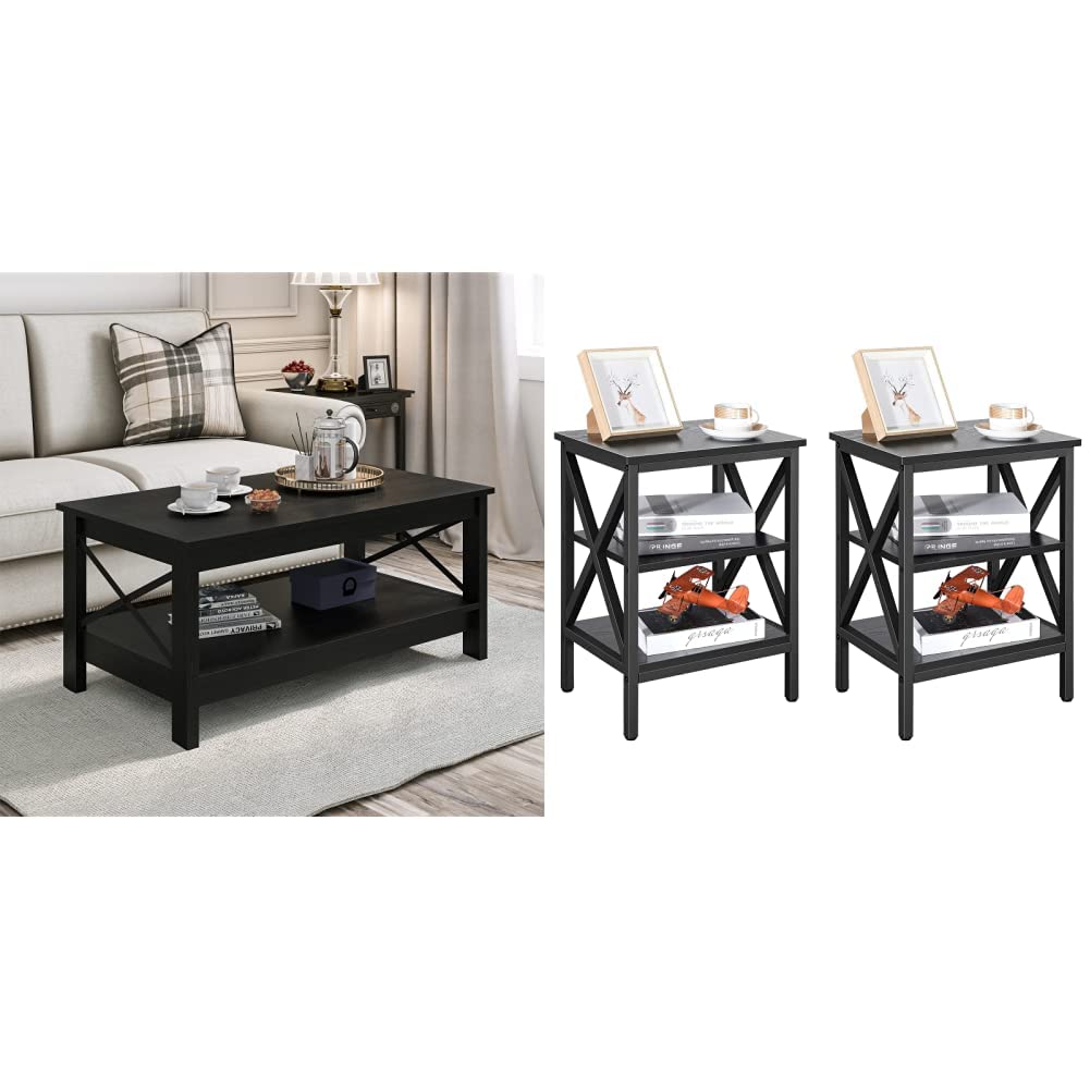 YITAHOME 3-Piece Modern Coffee Table Set with X-Design Side Tables - Black Living Room Furniture for Small Spaces | Perfect for Apartments, Condos & Cozy Homes
