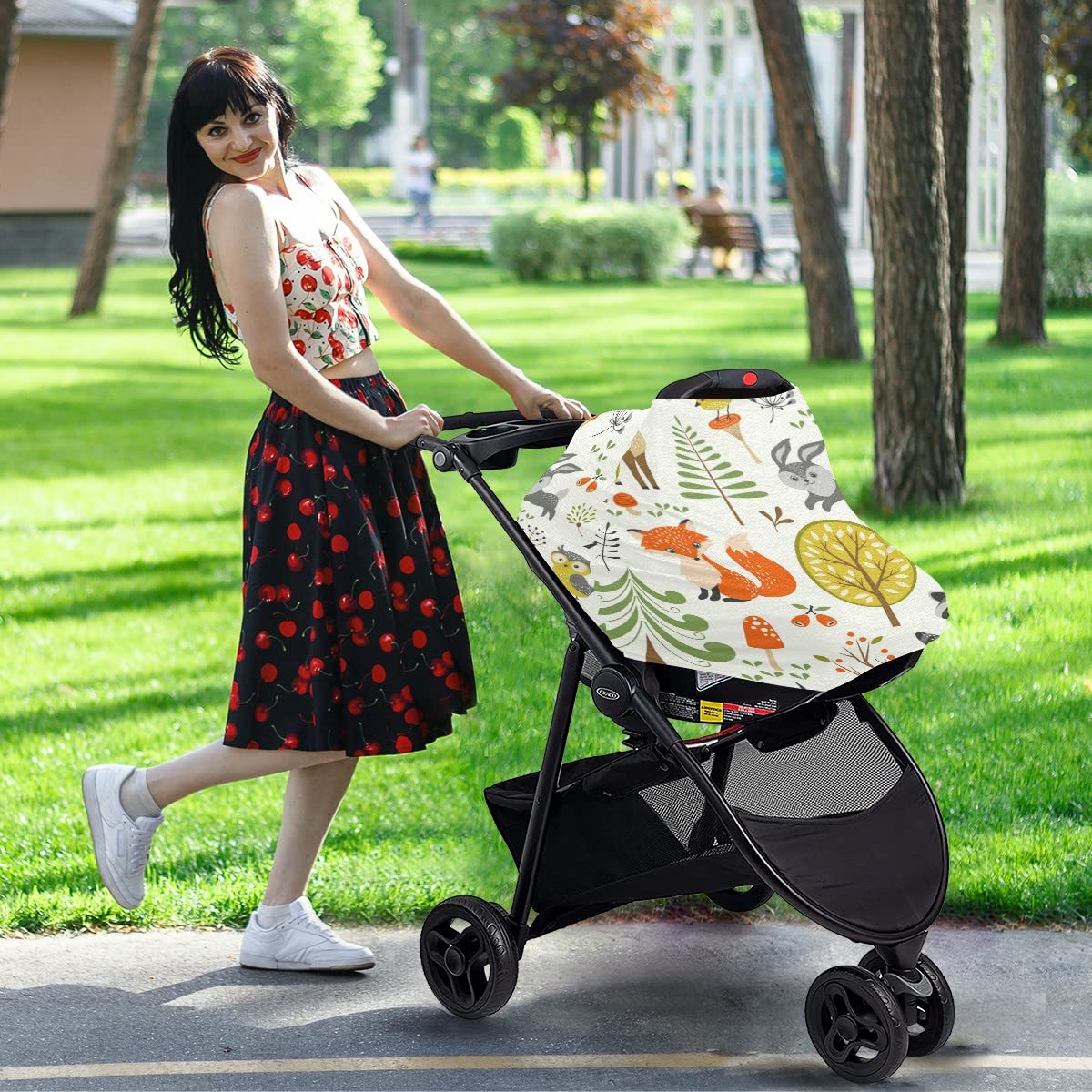 Cute Woodland Animals Nursing Cover - Soft Breastfeeding Cover, Multi-Use Baby Car Seat Canopy, Shopping Cart Cover & Stroller Blanket - Perfect for Nursing, Outings & Travel
