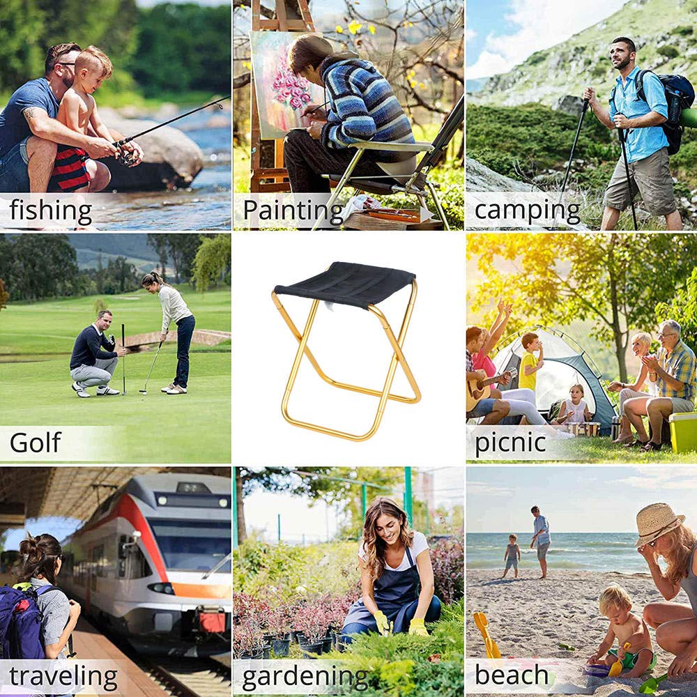 Ultra Lightweight Portable Folding Stool - Compact Foldable Chair for Outdoor Camping, Fishing, Picnics, Travel & Subway Commute - Gold (Perfect for Small Spaces, On-the-Go Seating & Outdoor Adventures)